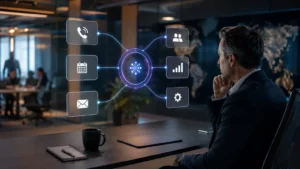 Agente de IA empresarial conectado a llamadas, agenda, correo y CRM con supervisión humana