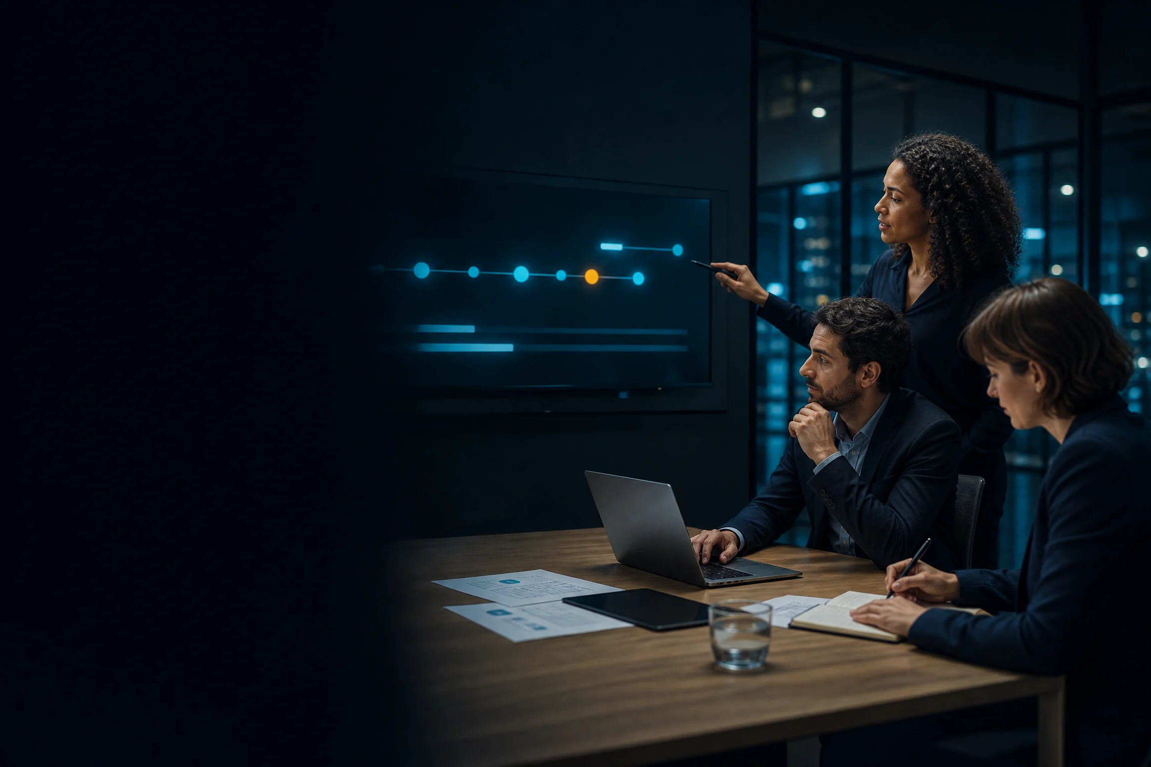 Equipo de posventa coordinando onboarding, atención y renovación con información compartida
